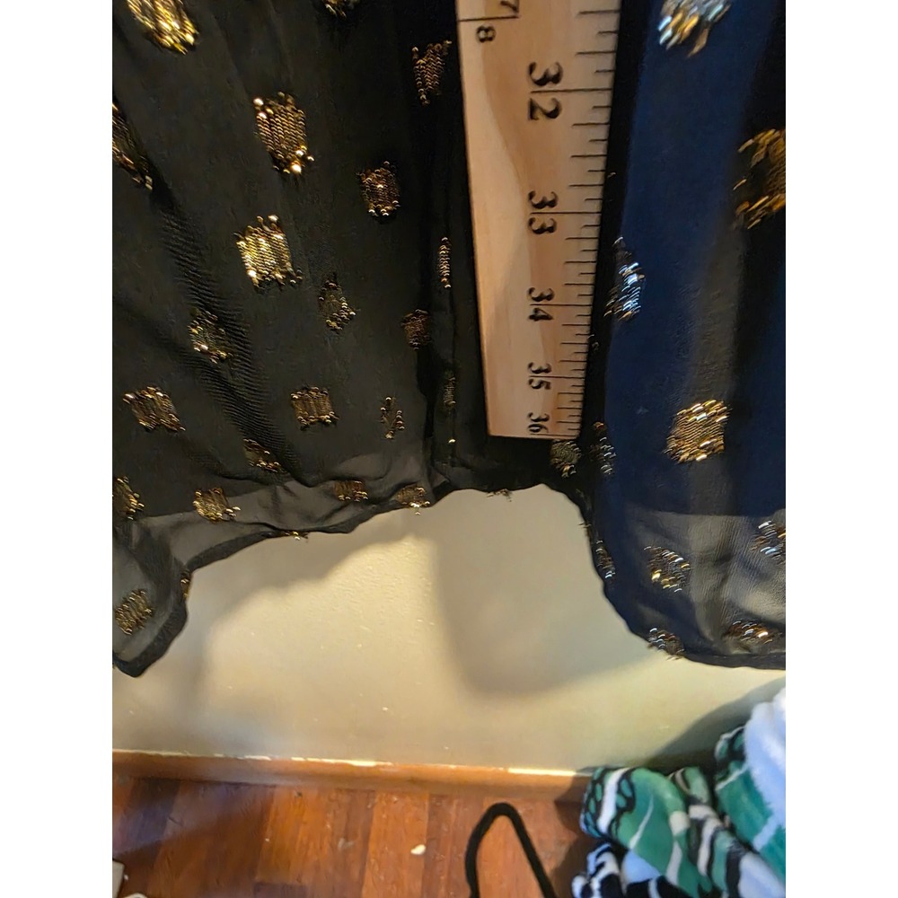 Crown & Ivy Womens 2X Black Gold Metallic Clip Dot Tassel Ruffle Shift Dress - Picture 8 of 8